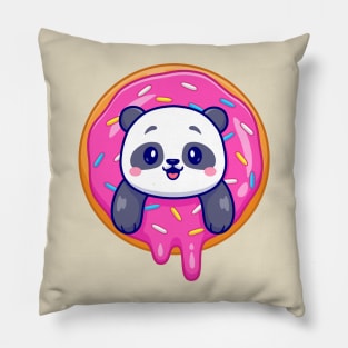 Cute Panda In Doughnut Cartoon Pillow