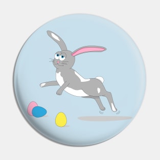 Hoppy Easter Bunny - Gray Rabbit with Decorated Eggs Pin