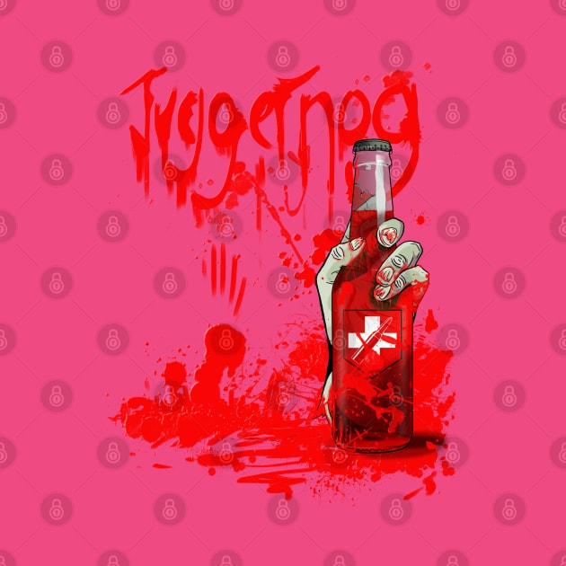 Zombie Hand Bloodied Juggernog on Soft Pink by LANStudios