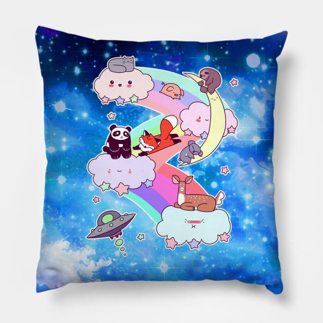 Rainbow Space Animals Blue Night Sky Pillow by saradaboru