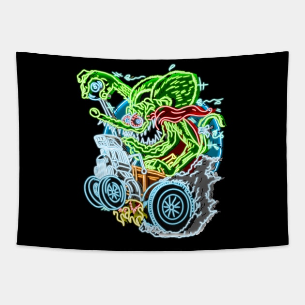 rat fink neon style bg Tapestry by AlanSchell76