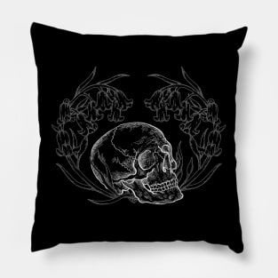 Botanical Skull - Etching Engraving Esoteric Drawing Pillow