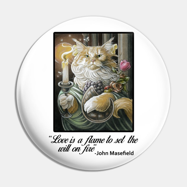 Candle Light Cat - Love is a Flame Quote - Black Outlined Version Pin by Nat Ewert Art
