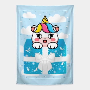 Cute Unicorn in a gift box Tapestry