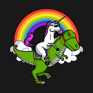 Unicorn Riding T-Rex Dinosaur T-Shirt