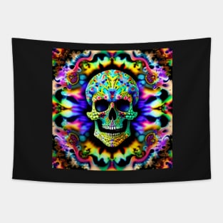 Skull Tie Dye Psychedelic Trippy Rainbow Purple Neon Tapestry