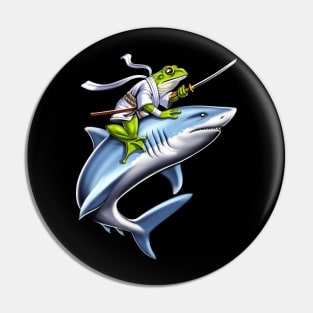 Frog Samurai Ninja Riding Shark Pin