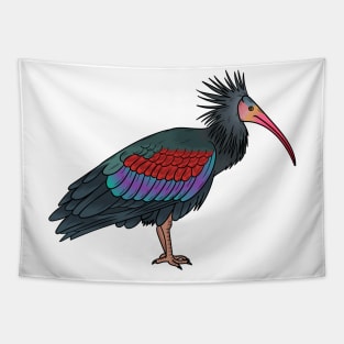 Northern bald ibis bird cartoon illustration Tapestry