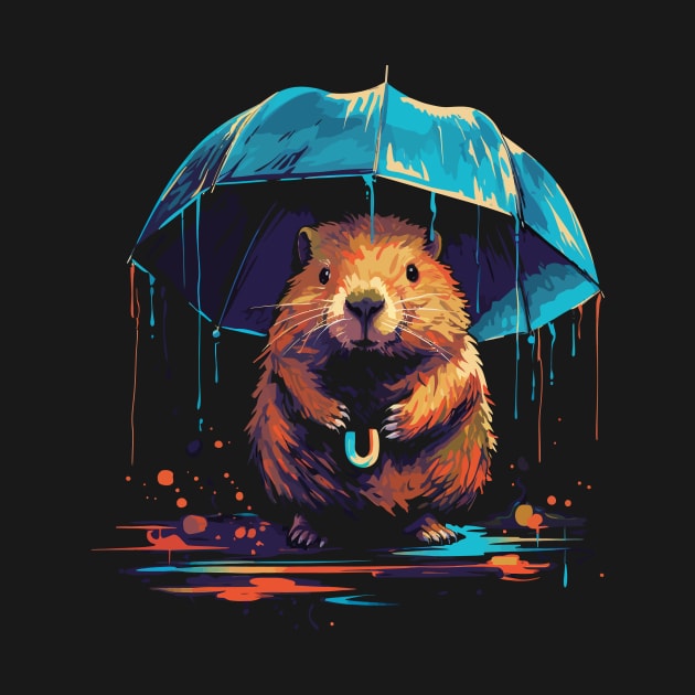Beaver Rainy Day With Umbrella by JH Mart