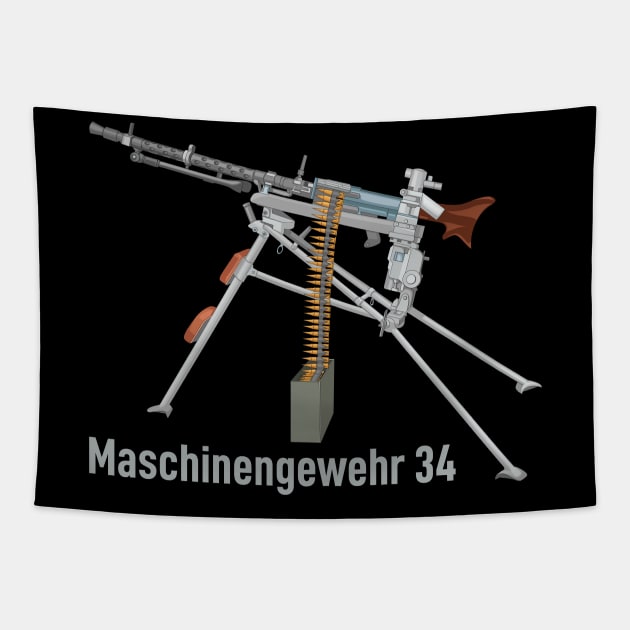 MG 34 German WW2 Machine Gun Diagram Diagram Gift Tapestry by Battlefields