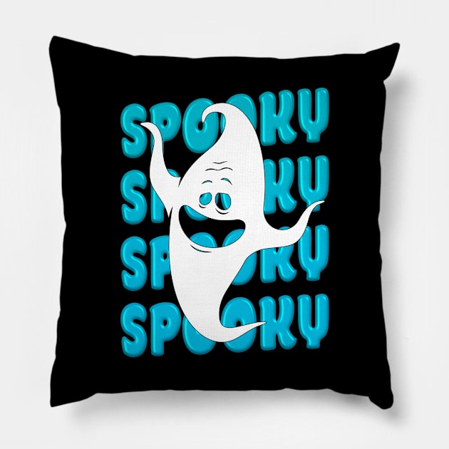 Spooky Halloween Ghost (Blue) Pillow by Whimsical Frank