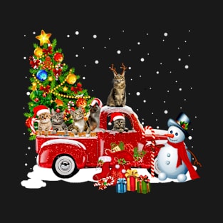 Cat christmas tree on the car snow man funny gift christmas T-Shirt