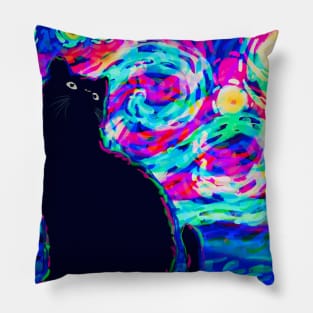 Starry night black cat Pillow