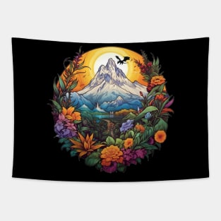 The Lonely Mountain by Sunset - Colorful Illustration - Fantasy Tapestry