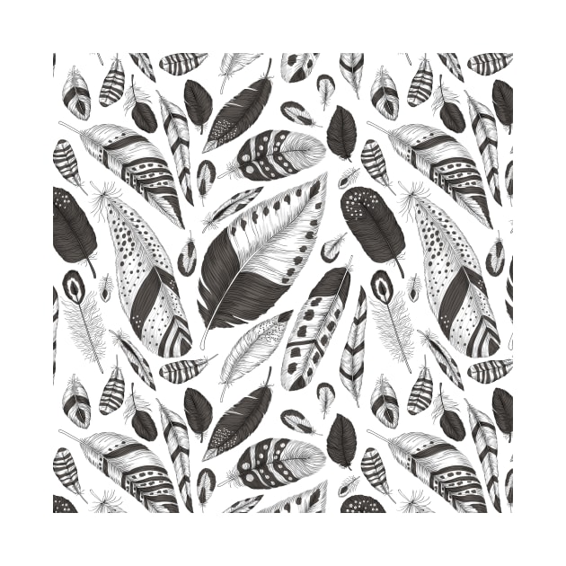 Black and white feathers pattern by katerinamk