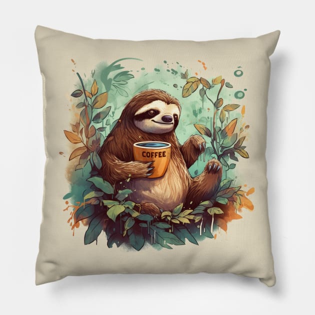 Sloth Coffee Pillow by mbloomstine