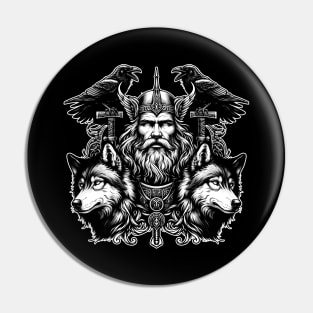 Viking God Odin With His Wolves And Crows Pin