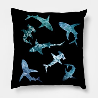 Hydro Flask stickers - ocean blue shark group with sea wave texture | Sticker pack set Pillow