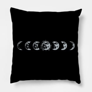 Moon phases; release; recharge; rebirth; moon; night; celestial; silver; metallic; moon cycles; full moon; crescent; sky; night; spiritual; universe; cycles; lunar; moonlight; Pillow