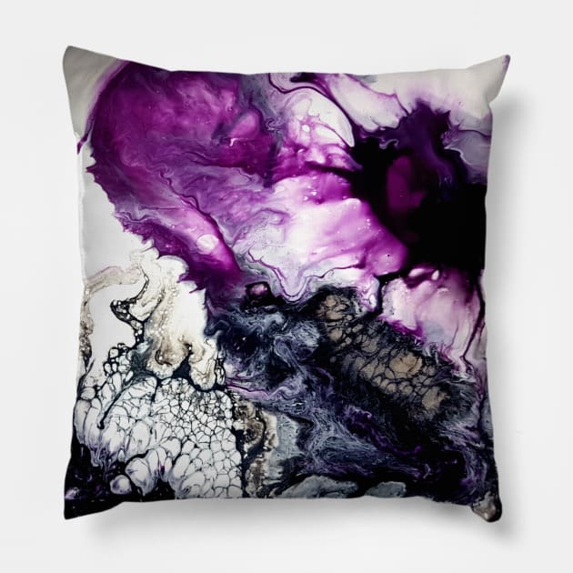 Purple Splash Acrylic Pour Painting Pillow by Designs_by_KC