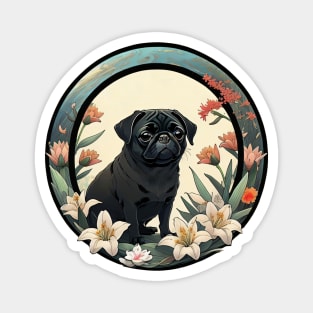 Black Pug Lilies Magnet