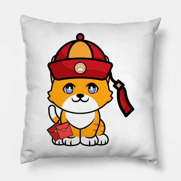 Funny orange cat celebrates lunar new year Pillow by Pet Station