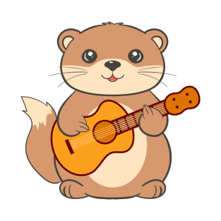 Adorable Sea Otter Playing Acoustic Guitar Cartoon T-Shirt