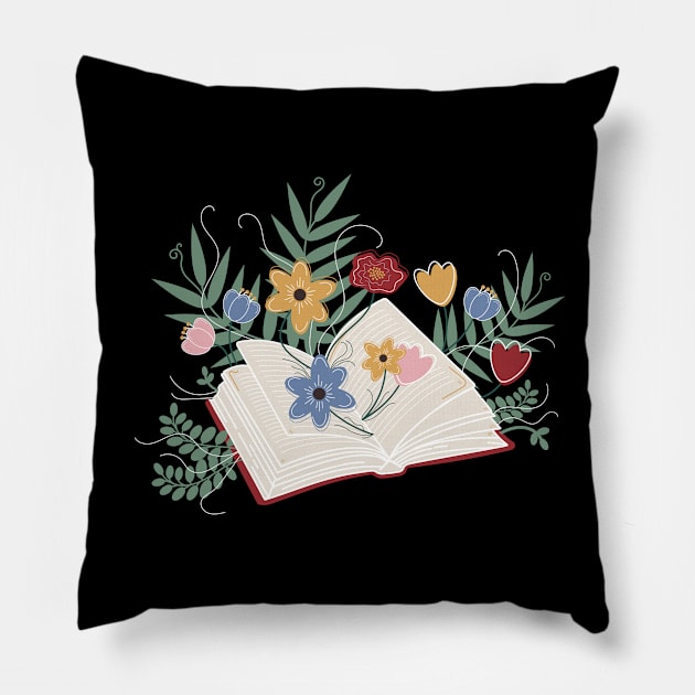 Open book with flowers Pillow by ArtistryWhims