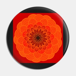 Graphic flower in orange-brown tones on red background Pin