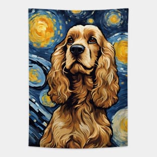 Cute Cocker Spaniel Dog Breed Painting Dog Breed Painting in a Van Gogh Starry Night Art Style Tapestry