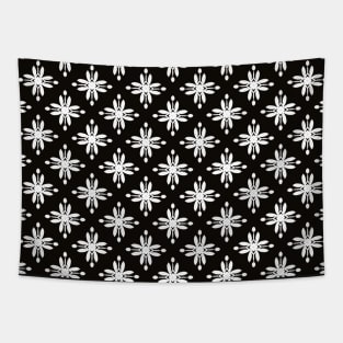 Black and white pattern of star-like flower Tapestry