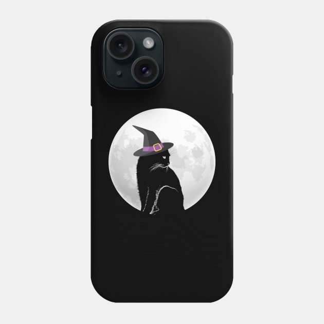 Black Witch Cat and Full Moon Phone Case by dentikanys