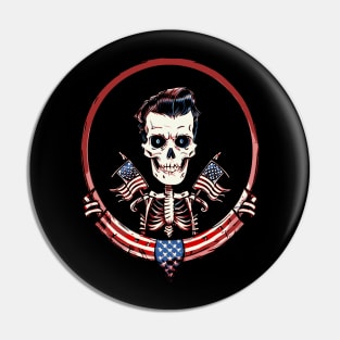 Fun Retro Patriotic Rockabilly Skeleton Pin