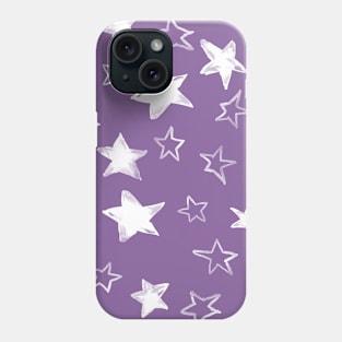 watercolor white stars over purple orchid background Phone Case