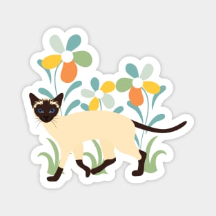 Siamese Cat and Flowers Magnet