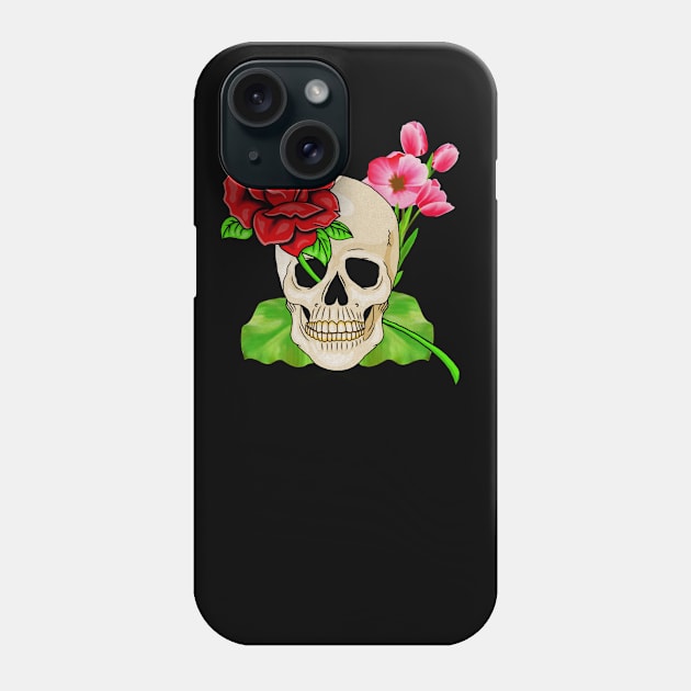 Skull, Rose Floral Tropical, Skulls Phone Case by dukito