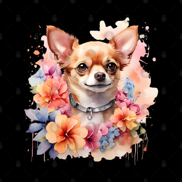 A chihuahua decorated with beautiful watercolor flowers by CreativeSparkzz