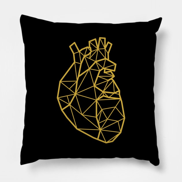 Golden Geometric Heart Version 2 Pillow by inotyler