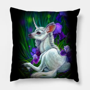 Baby unicorn in irises Pillow