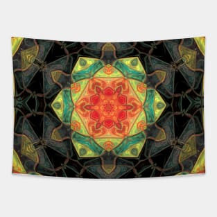 Mosaic Mandala Flower Yellow Red and Green Tapestry