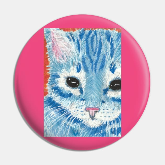 Blue kitten cat  face Pin by SamsArtworks