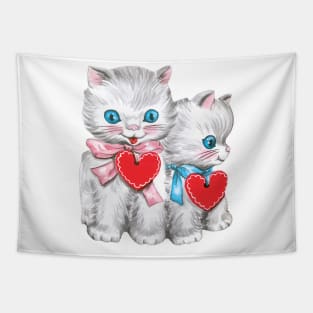 Cute Retro Valentine's Day Kittens with Hearts Tapestry