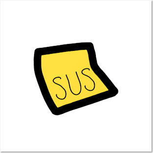 Among red crewmate character with sus sticky note, png