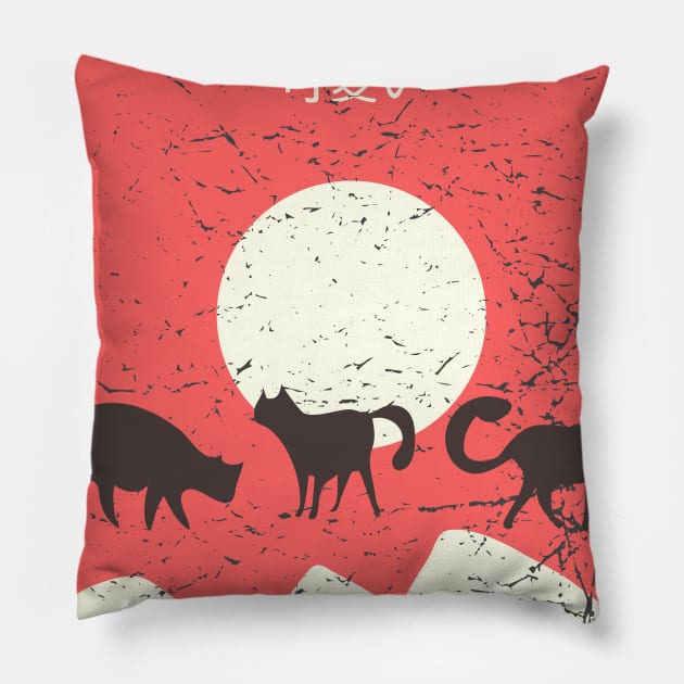 Kawaii cats Japanese retro poster imitation Pillow by tatadonets