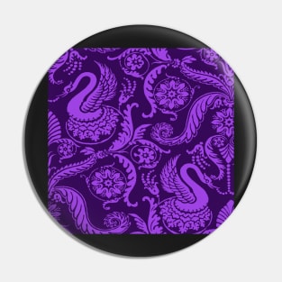 Lilac on Royal Purple Classy Medieval Damask Swans Pin