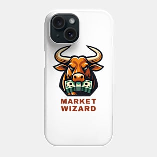 Market Wizard Bull Graphic T-Shirt, Stock Trader Gift, Financial Advisor Tee, Investor Fashion, Money-Themed Casual Wear Phone Case