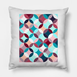 Overlapping vintage circles pattern, colorful interlocking round shapes background Pillow