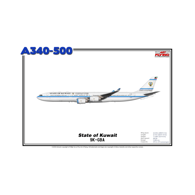 Airbus A340-500 - State of Kuwait (Art Print) by TheArtofFlying