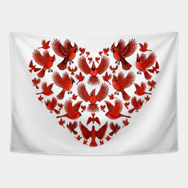 Red Cardinal bird heart love you Tapestry by Artardishop