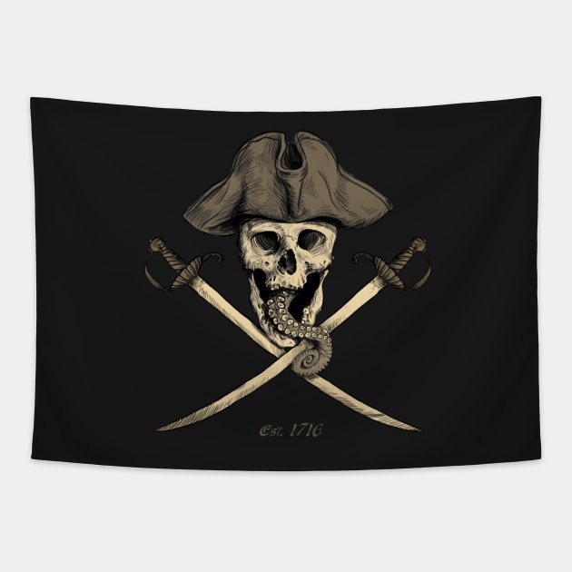 Black Flag Pirate Skull Tapestry by rudyfaber